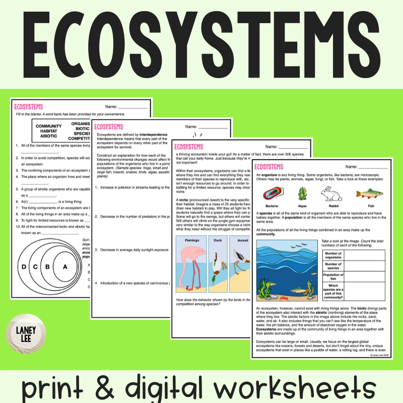 Ecosystems - Reading Comprehension Worksheets - Laney Lee