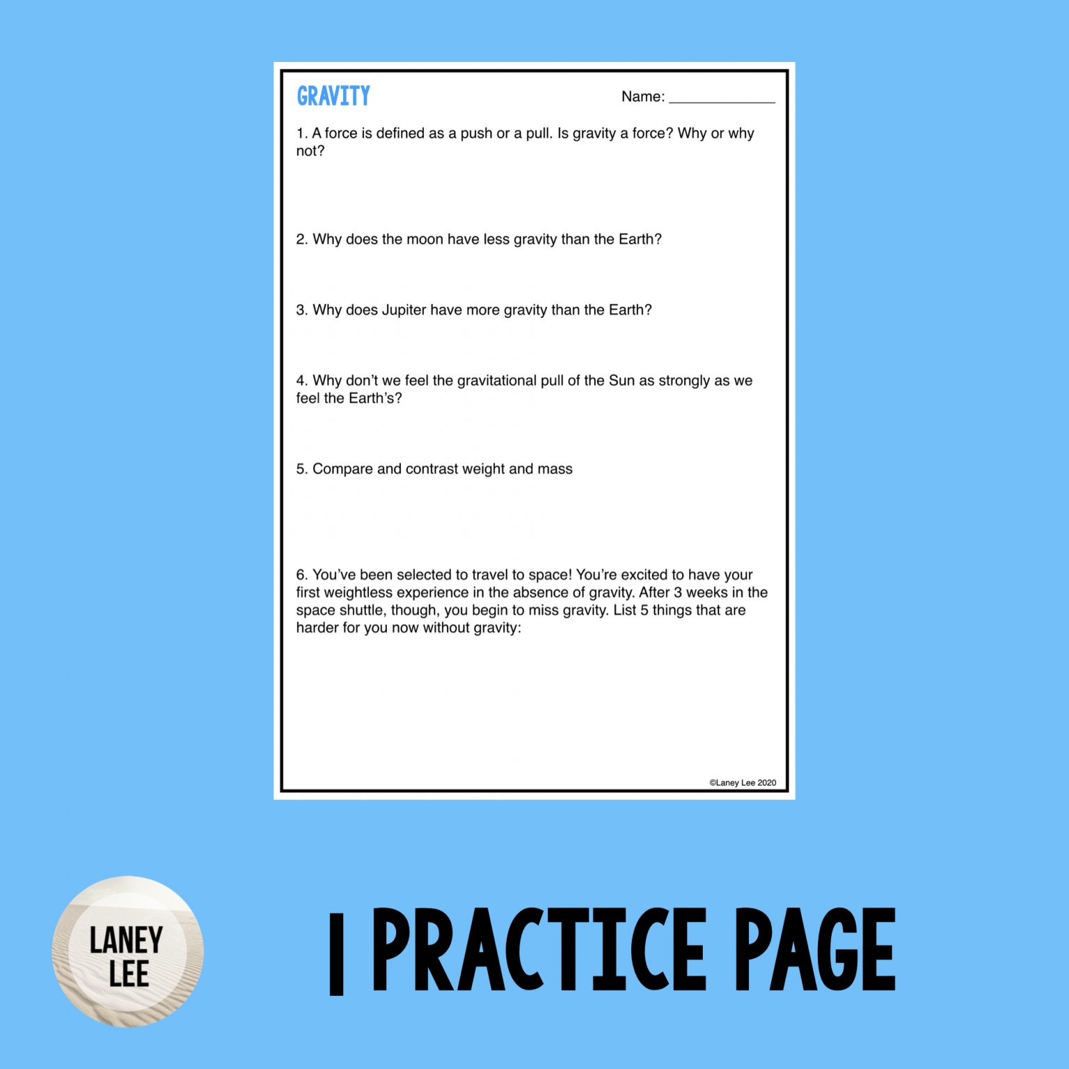 Gravity Guided Reading Worksheet with Answer Key Laney Lee