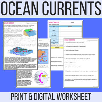 Ocean currents worksheet