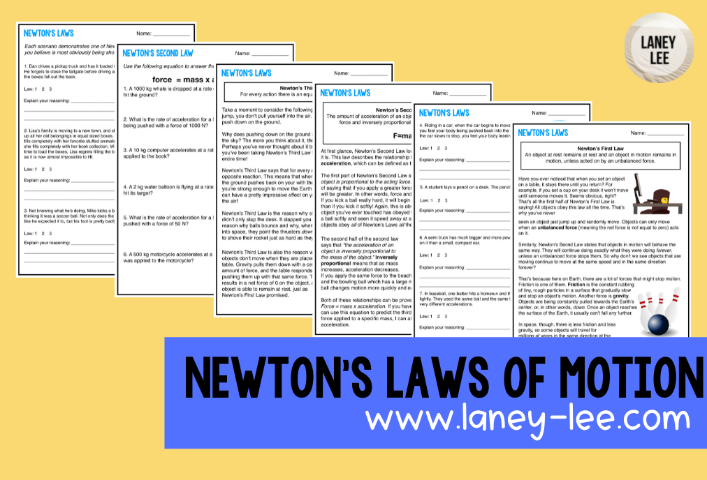 NEWTONS LAWS OF MOTION WORKSHEET