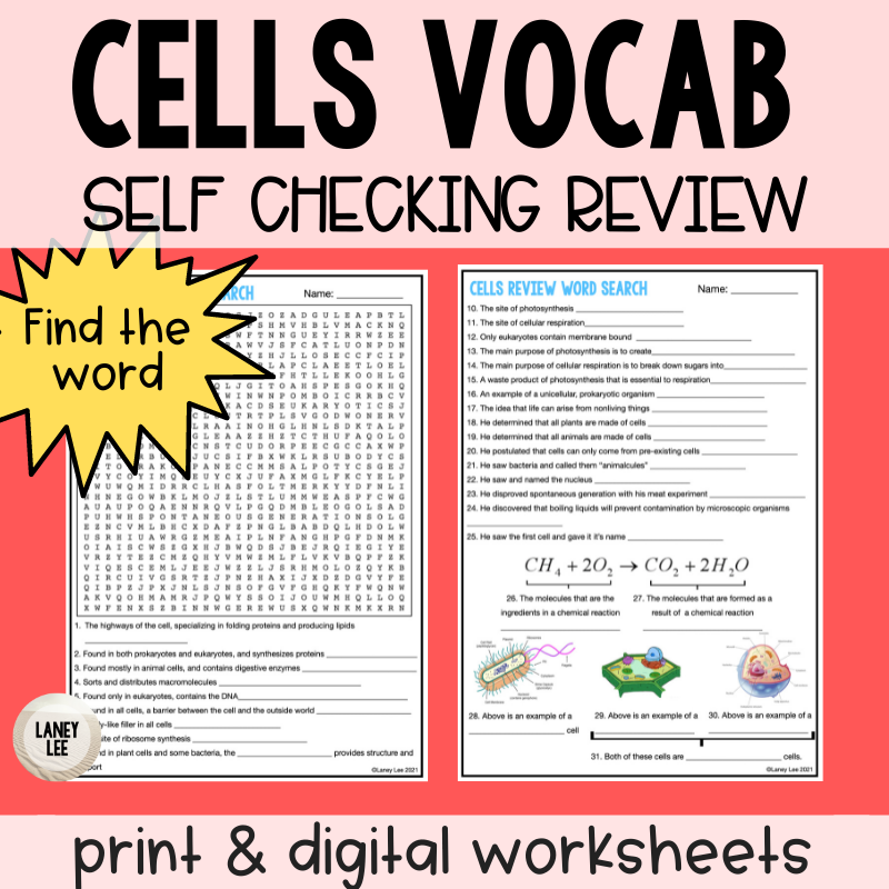 Cells Vocab Self Checking Review