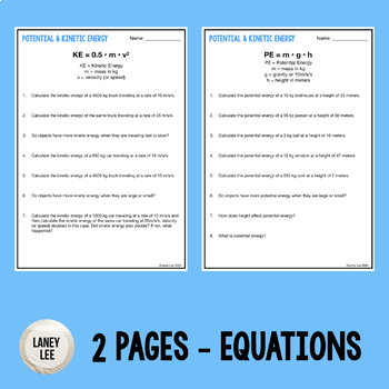 Potential Energy and Kinetic Energy Roller Coaster worksheet