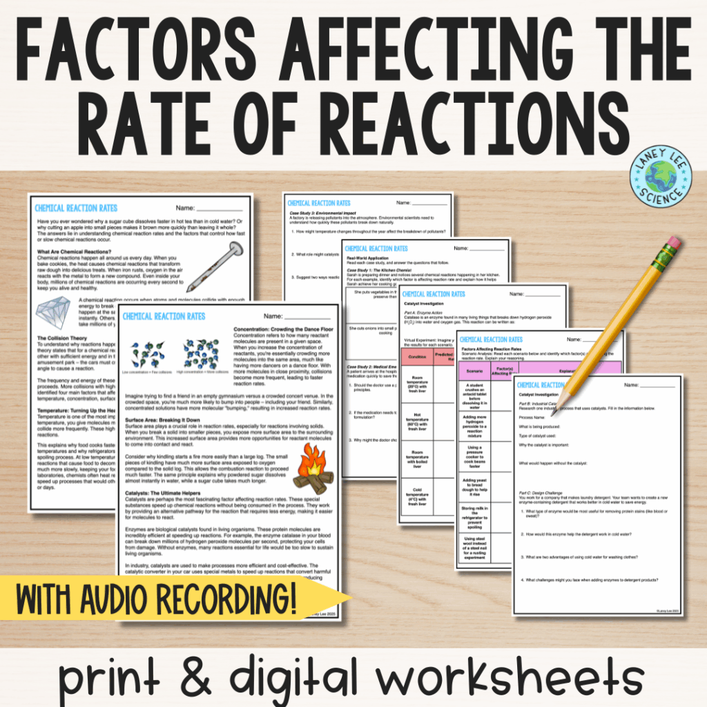 Factors Affecting the Rate of Reactions Reading Worksheets
