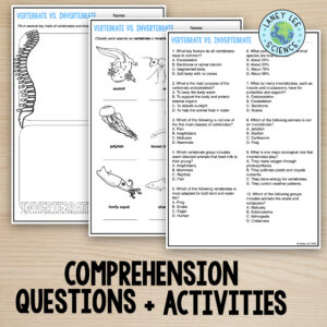 Vertebrates vs. Invertebrates practice worksheets