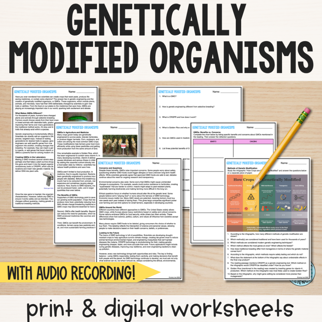 GMOs reading and worksheets