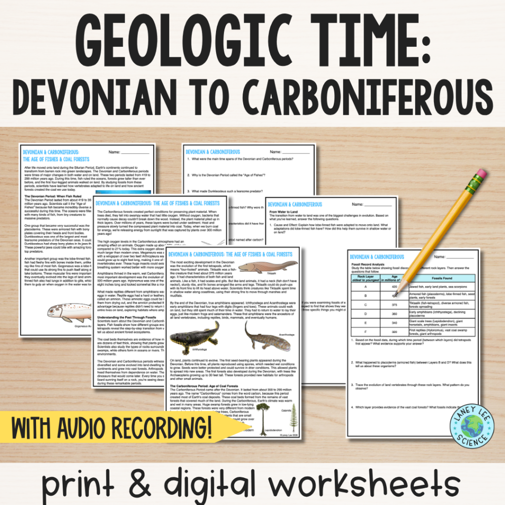 Geologic Time: Devonian to Carboniferous Worksheets