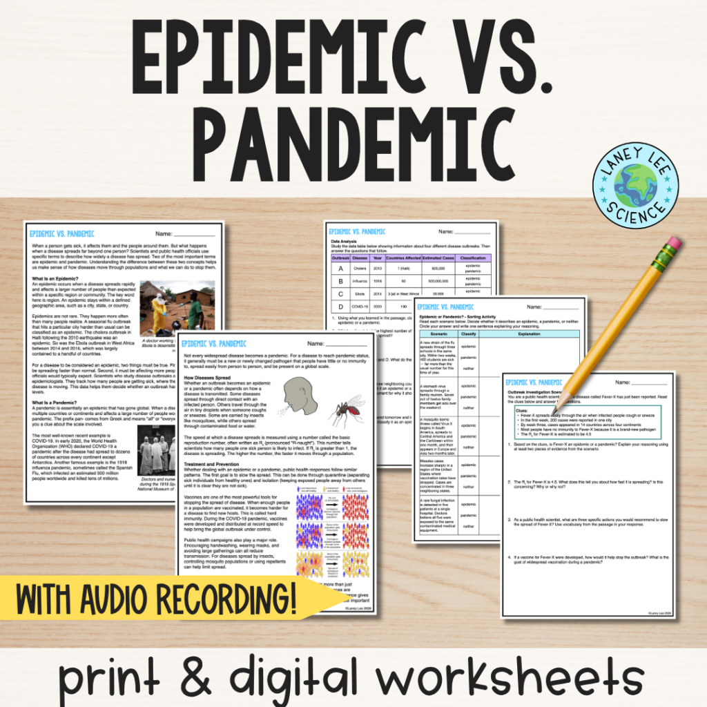 Epidemic vs. Pandemic worksheets