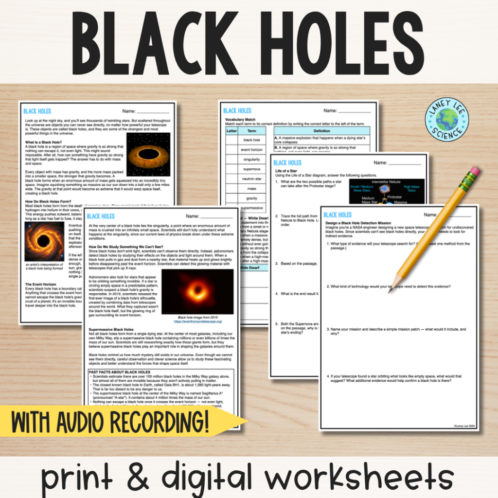 black holes worksheet