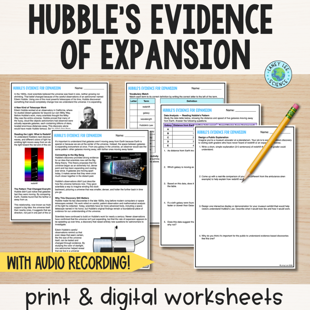 hubble's evidence of expansion worksheets